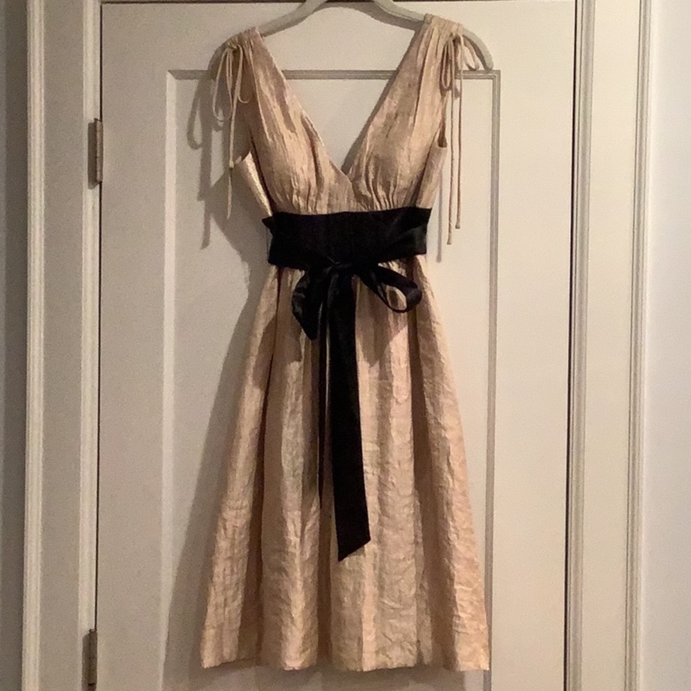 Champagne colored fit and flair dress